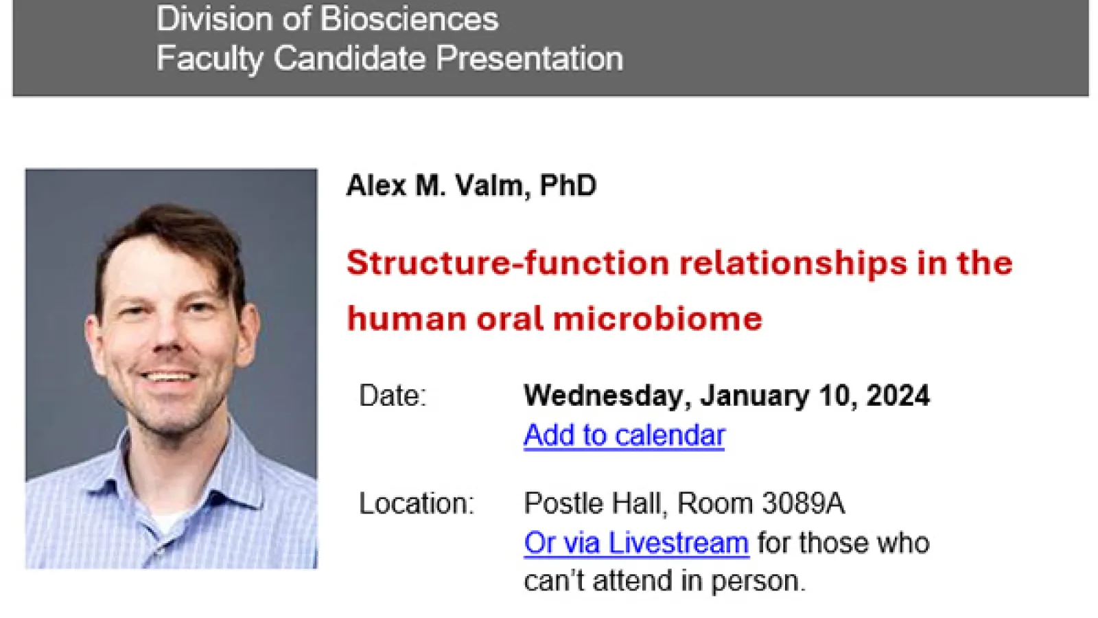 Dr. Valm talk on Structure-function relationships in the human oral microbiome