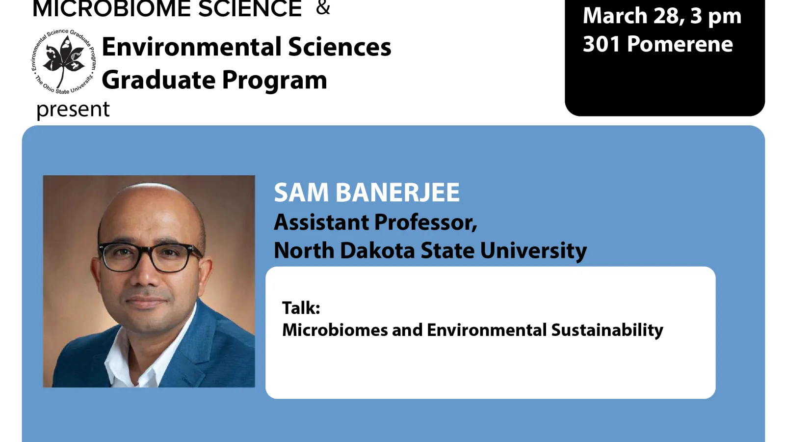 Sam Bannerjee seminar March 28th 3pm