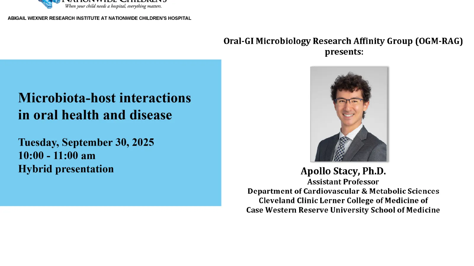 Sept. 30 Dr. Stacey talk