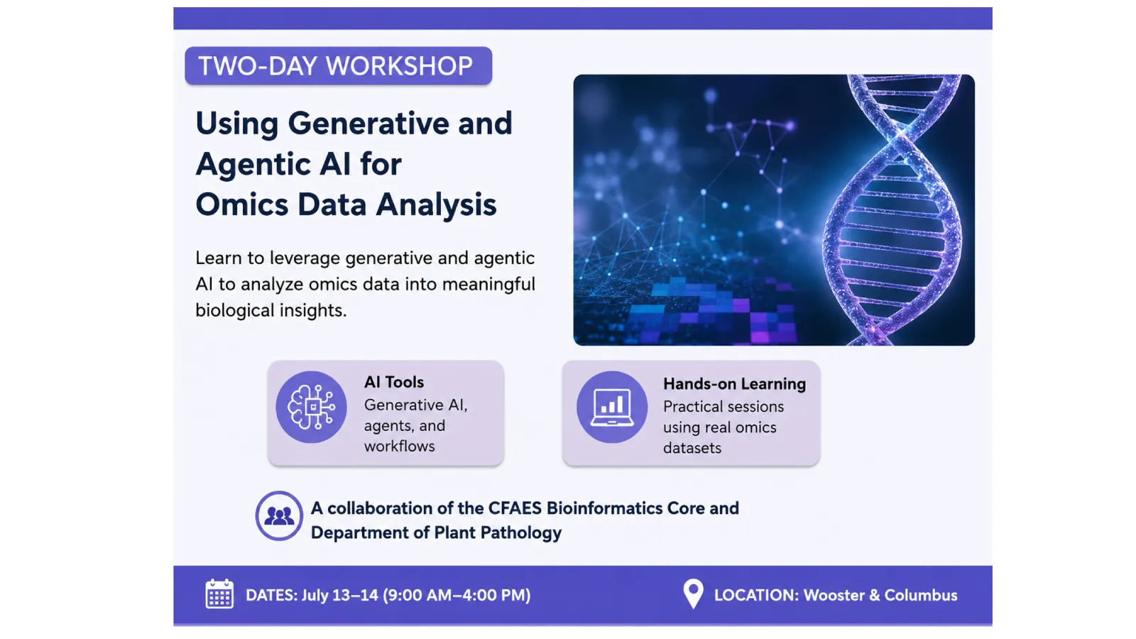 July 13, 2026 AI and Omics Workshop - see text below for details