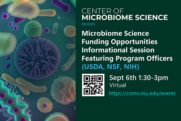 CoMS Microbiome Science Funding Opportunities Informational Session Featuring Program Officers 9/6/23 1:30 pm zoom link available