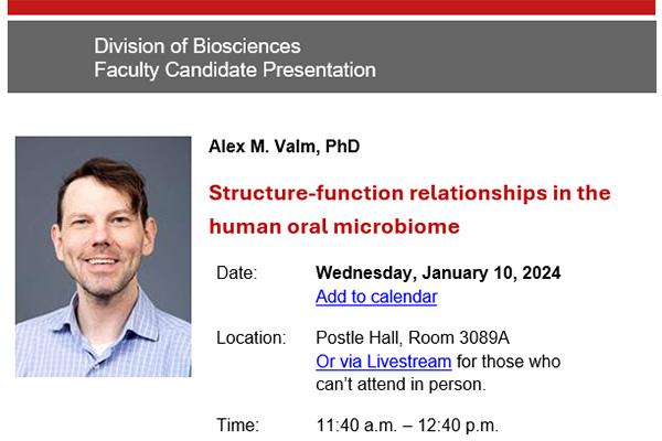 Dr. Valm talk on Structure-function relationships in the human oral microbiome