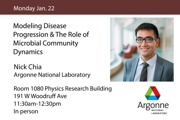 Jan 22 talk Nick Chia 1080 Physics Research Building